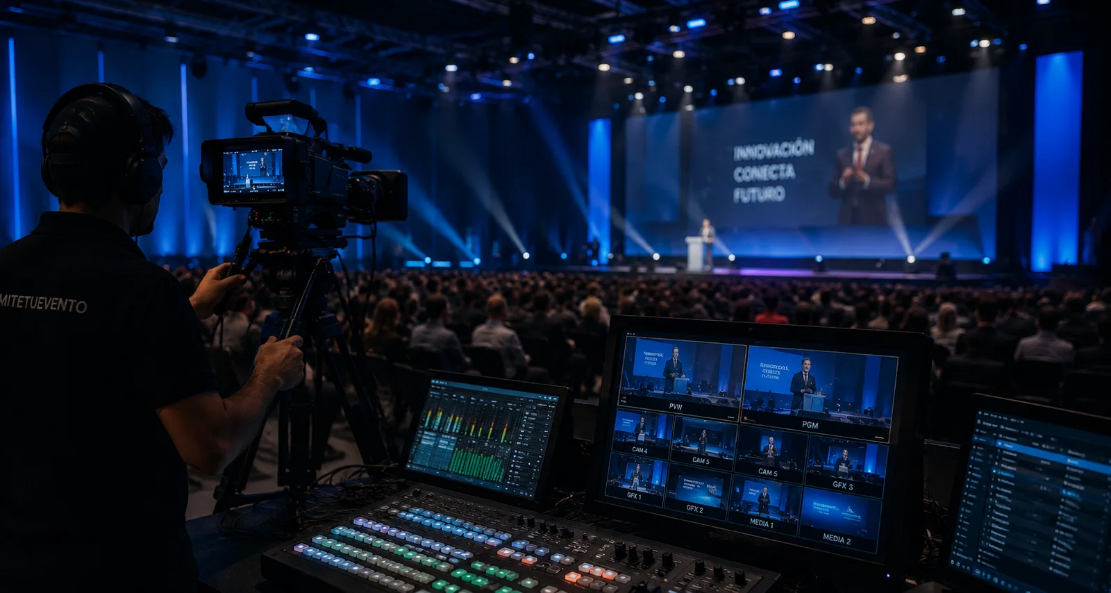 Producción de streaming profesional durante un evento.