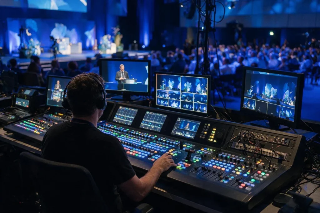 Control de realización durante un evento en Madrid