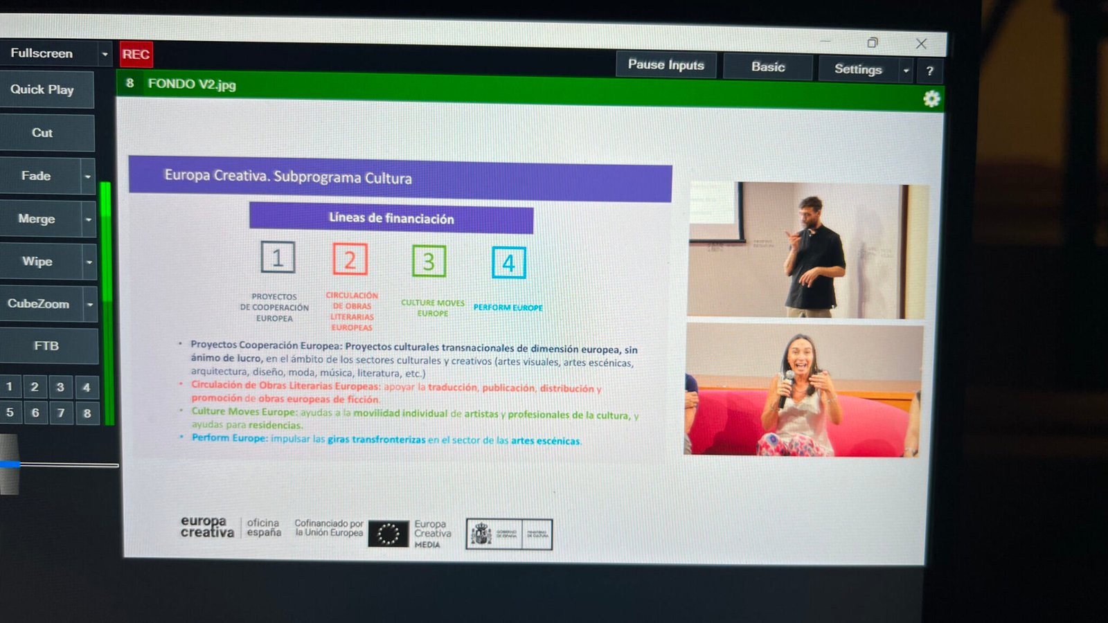 Software de realización con integración de PowerPoint de Europa Creativa y ventana de ponente — Emitetuevento